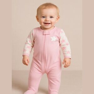 NWT Babysoy Zipper Pajama with footsies Organic Cotton Pink 12-18 Months